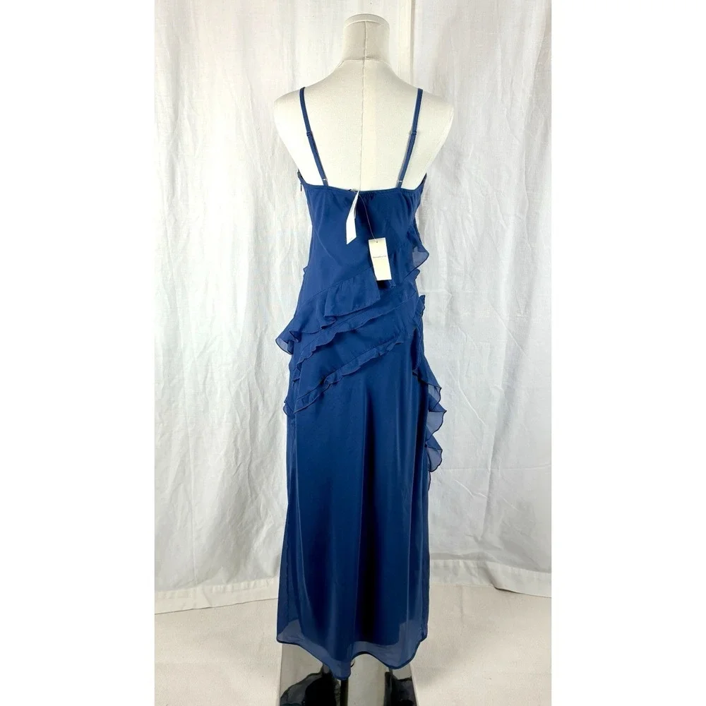 Abercrombie And Fitch Silk Maxi Dress Ruffles Blue NWT Sz S Fairy Boho Coquette
